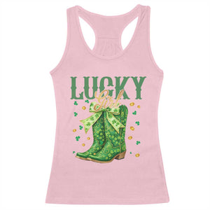 Cowboy St Patrick's Day Racerback Tank Top Lucky Girl Boots TS14 Light Pink Print Your Wear