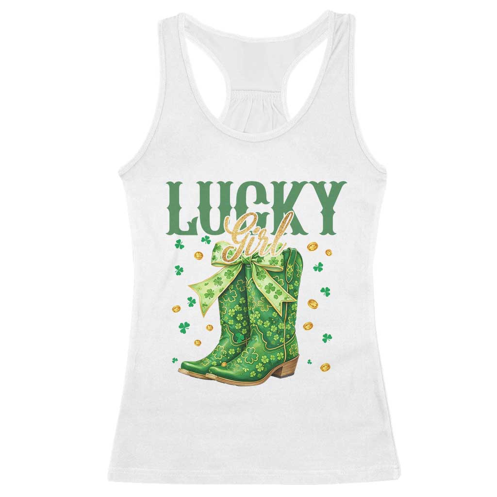 Cowboy St Patrick's Day Racerback Tank Top Lucky Girl Boots TS14 White Print Your Wear