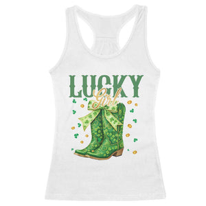 Cowboy St Patrick's Day Racerback Tank Top Lucky Girl Boots TS14 White Print Your Wear
