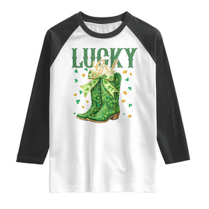 Cowboy St Patrick's Day Raglan Shirt Lucky Girl Boots TS14 White Black Print Your Wear