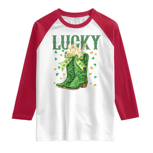 Cowboy St Patrick's Day Raglan Shirt Lucky Girl Boots TS14 White Red Print Your Wear