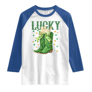 Cowboy St Patrick's Day Raglan Shirt Lucky Girl Boots TS14 White Royal Print Your Wear
