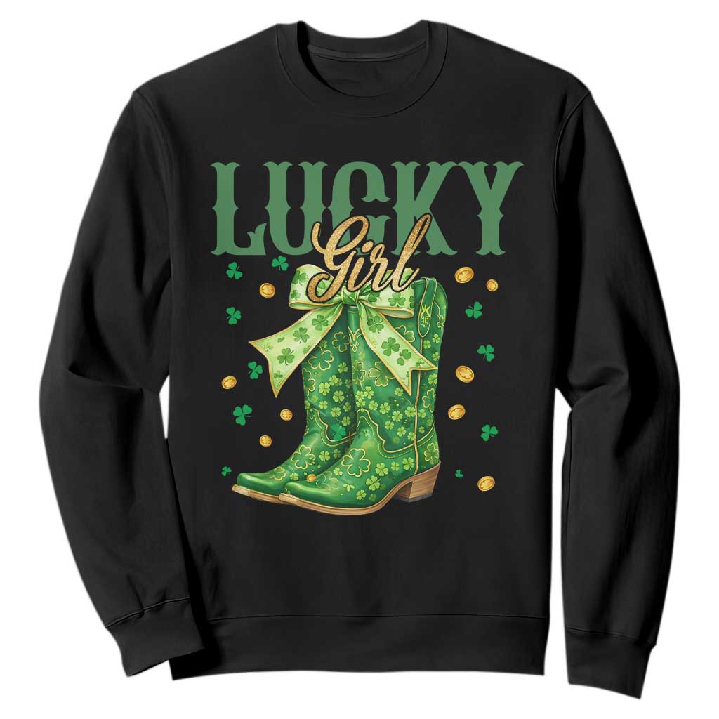 Cowboy St Patrick's Day Sweatshirt Lucky Girl Boots TS14 Black Print Your Wear