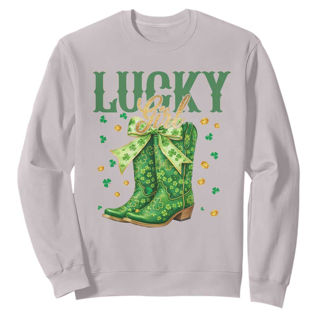 Cowboy St Patrick's Day Sweatshirt Lucky Girl Boots TS14 Ice Gray Print Your Wear