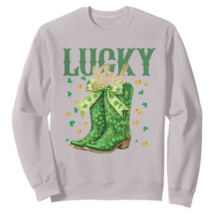 Cowboy St Patrick's Day Sweatshirt Lucky Girl Boots TS14 Ice Gray Print Your Wear