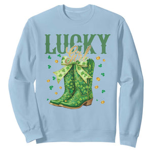 Cowboy St Patrick's Day Sweatshirt Lucky Girl Boots TS14 Light Blue Print Your Wear