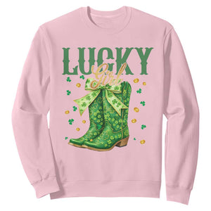 Cowboy St Patrick's Day Sweatshirt Lucky Girl Boots TS14 Light Pink Print Your Wear