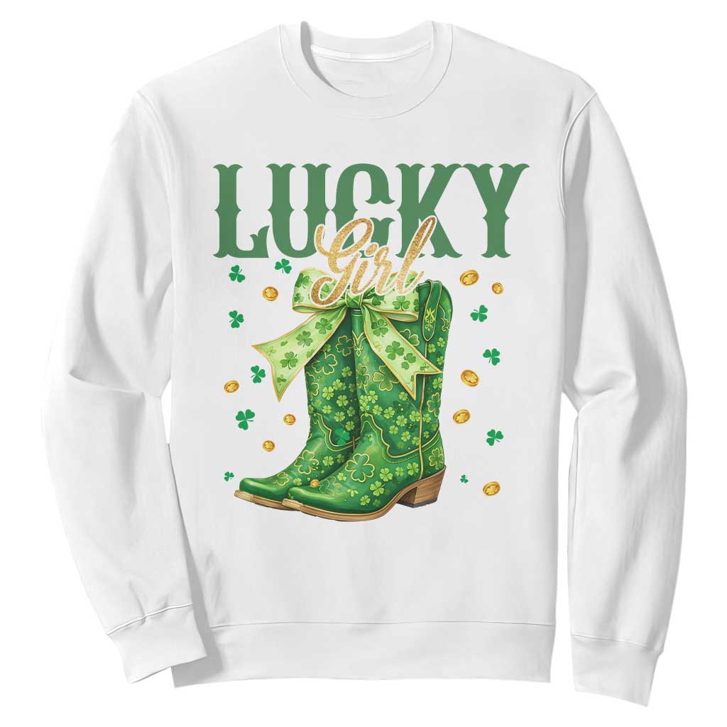 Cowboy St Patrick's Day Sweatshirt Lucky Girl Boots TS14 White Print Your Wear