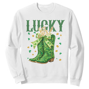 Cowboy St Patrick's Day Sweatshirt Lucky Girl Boots TS14 White Print Your Wear