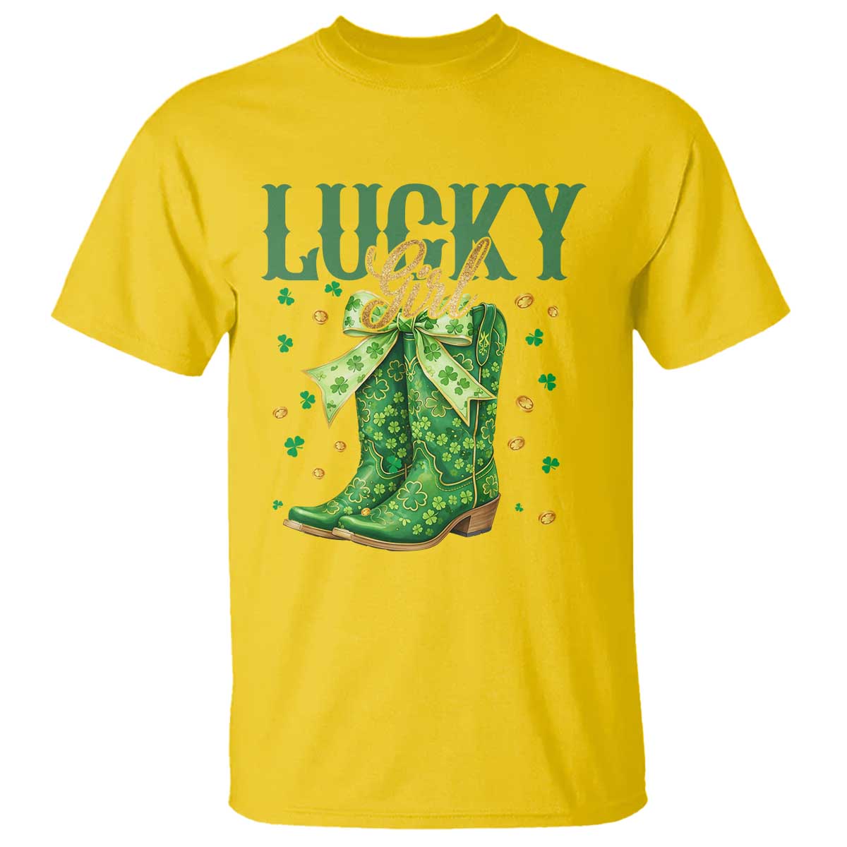 Cowboy St Patrick's Day T Shirt Lucky Girl Boots TS14 Daisy Print Your Wear
