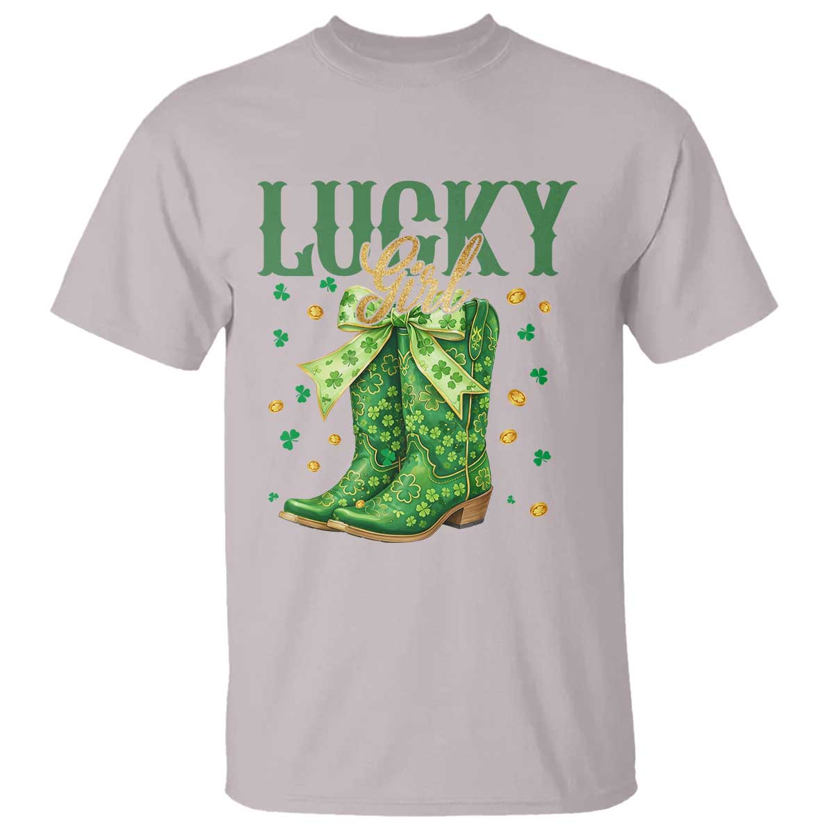 Cowboy St Patrick's Day T Shirt Lucky Girl Boots TS14 Ice Gray Print Your Wear