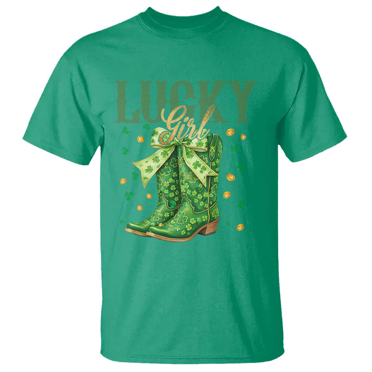 Cowboy St Patrick's Day T Shirt Lucky Girl Boots TS14 Irish Green Print Your Wear