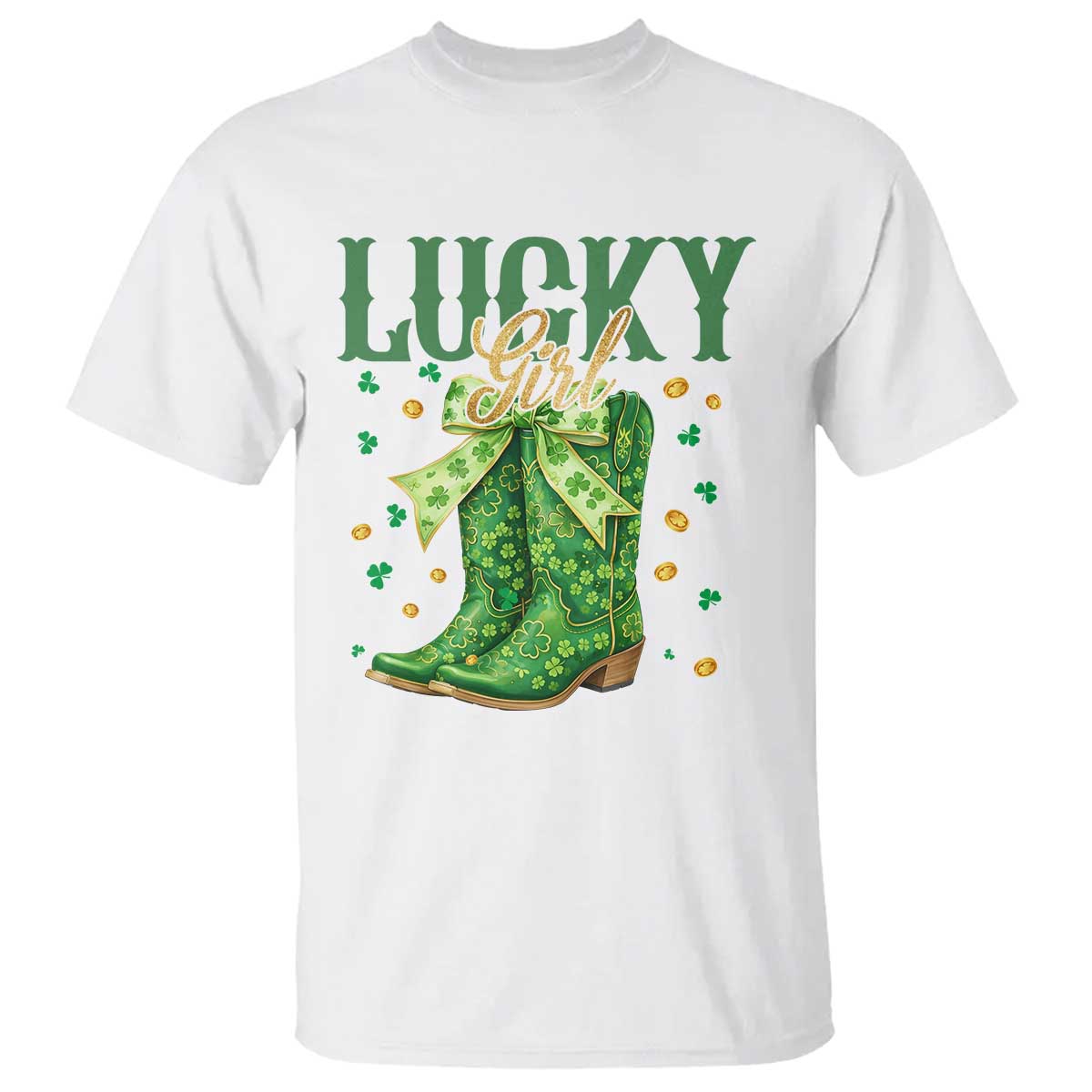 Cowboy St Patrick's Day T Shirt Lucky Girl Boots TS14 White Print Your Wear