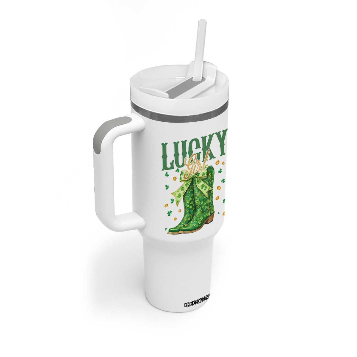 Cowboy St Patrick's Day Tumbler With Handle Lucky Girl Boots TS14 Print Your Wear