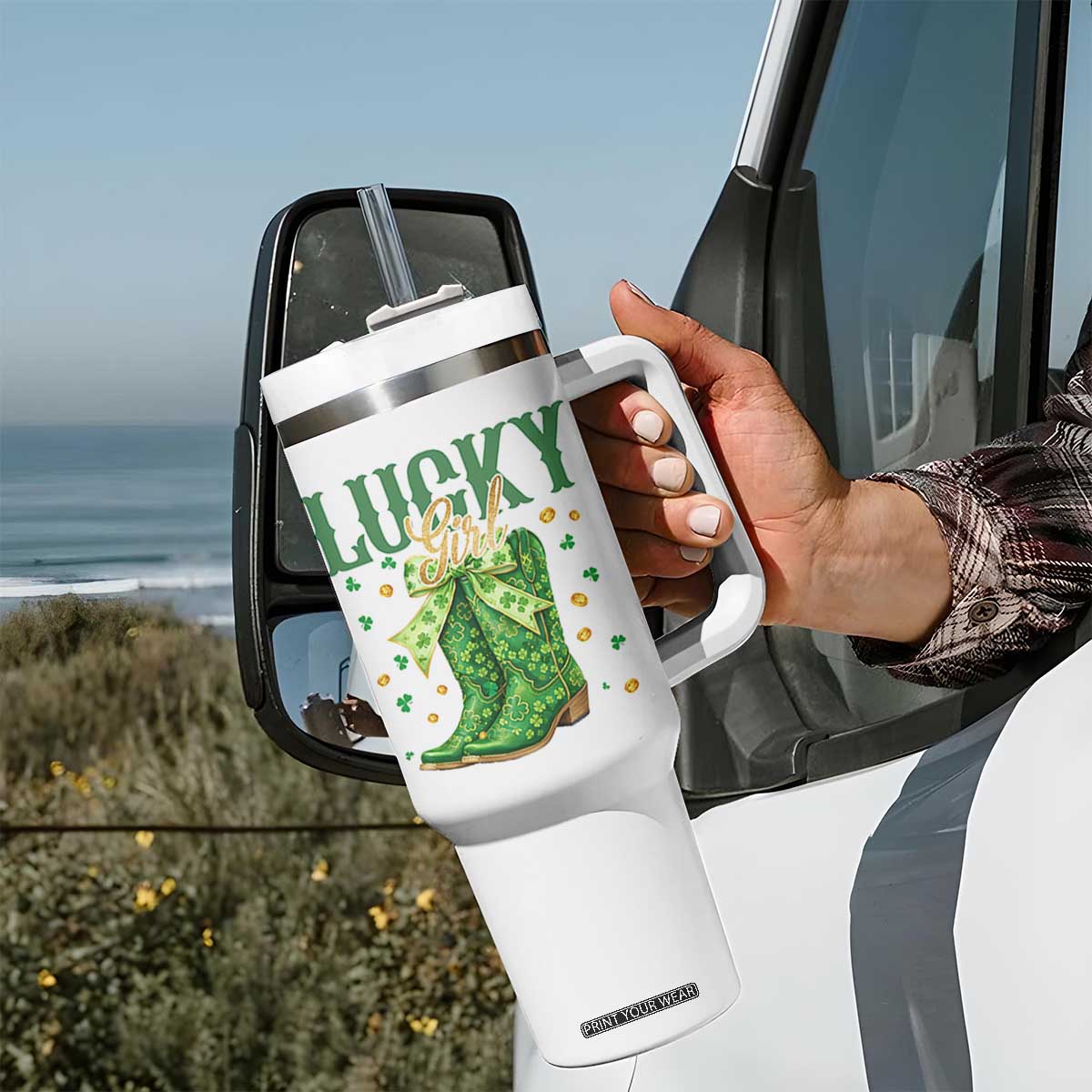 Cowboy St Patrick's Day Tumbler With Handle Lucky Girl Boots TS14 Print Your Wear