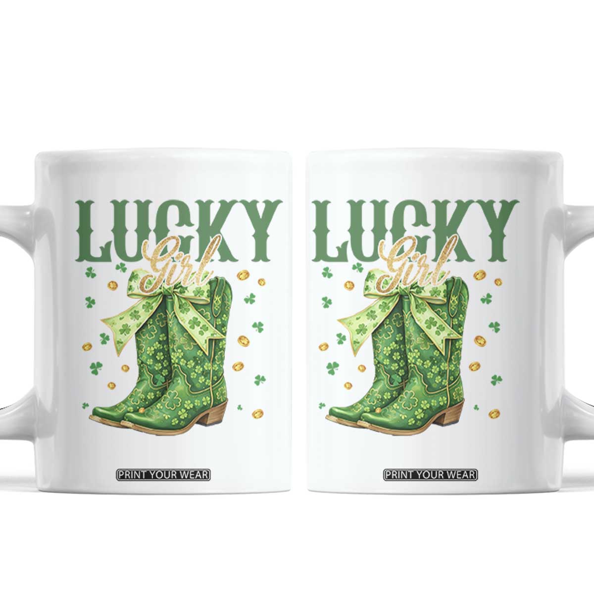 Cowboy St Patrick's Day Coffee Mug Lucky Girl Boots TS14 White Print Your Wear