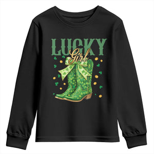 Cowboy St Patrick's Day Youth Sweatshirt Lucky Girl Boots TS14 Black Print Your Wear