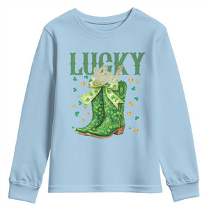 Cowboy St Patrick's Day Youth Sweatshirt Lucky Girl Boots TS14 Light Blue Print Your Wear