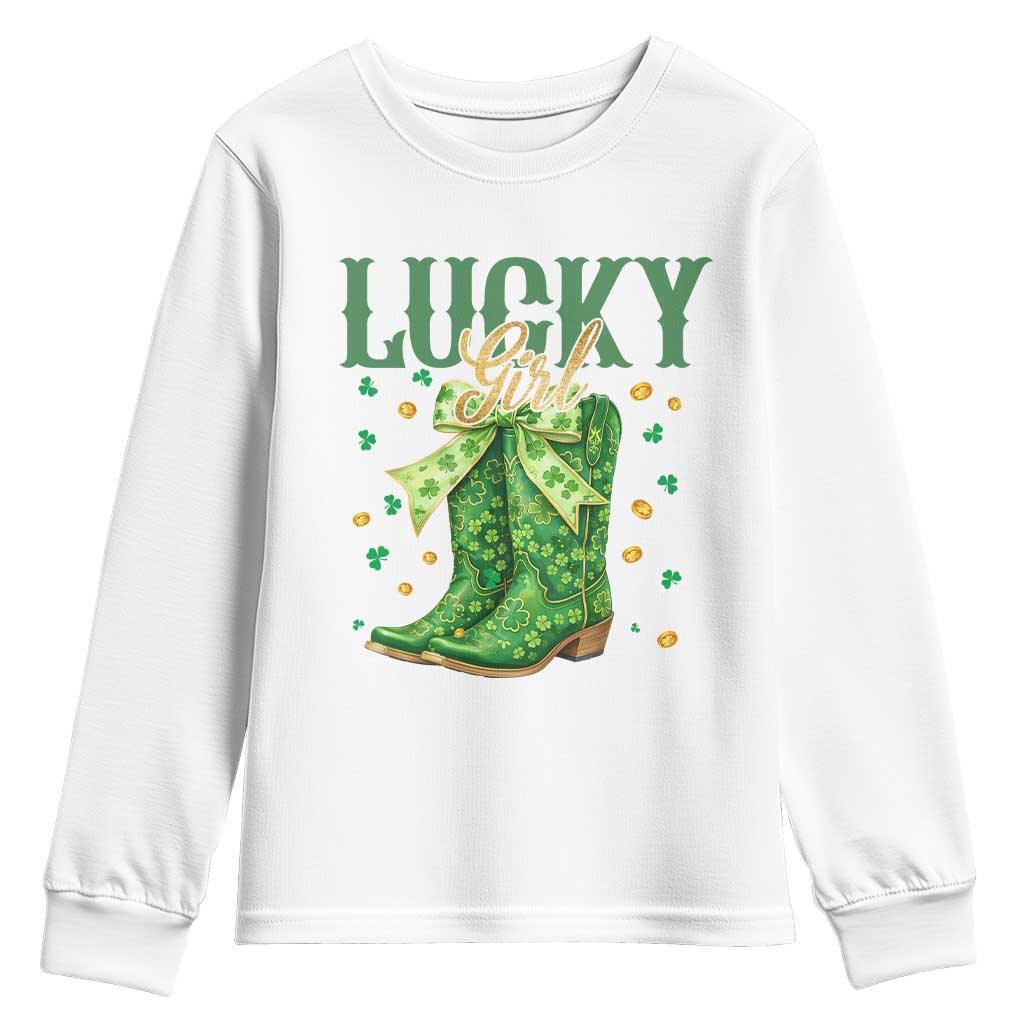 Cowboy St Patrick's Day Youth Sweatshirt Lucky Girl Boots TS14 White Print Your Wear