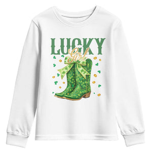 Cowboy St Patrick's Day Youth Sweatshirt Lucky Girl Boots TS14 White Print Your Wear