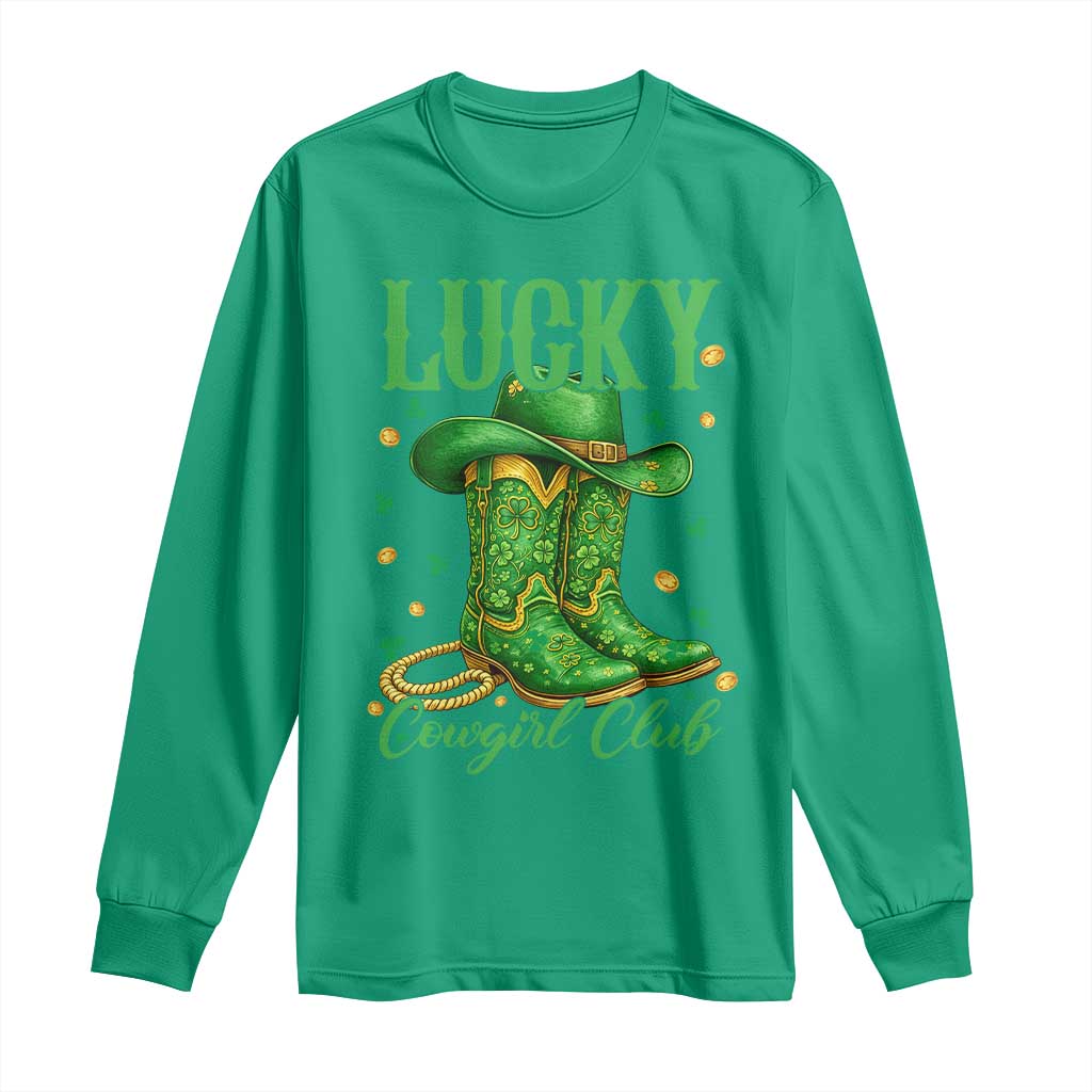 Lucky Cowgirl Club Long Sleeve Shirt Western Irish Cowboy St Patrick Day TS14 Irish Green Print Your Wear