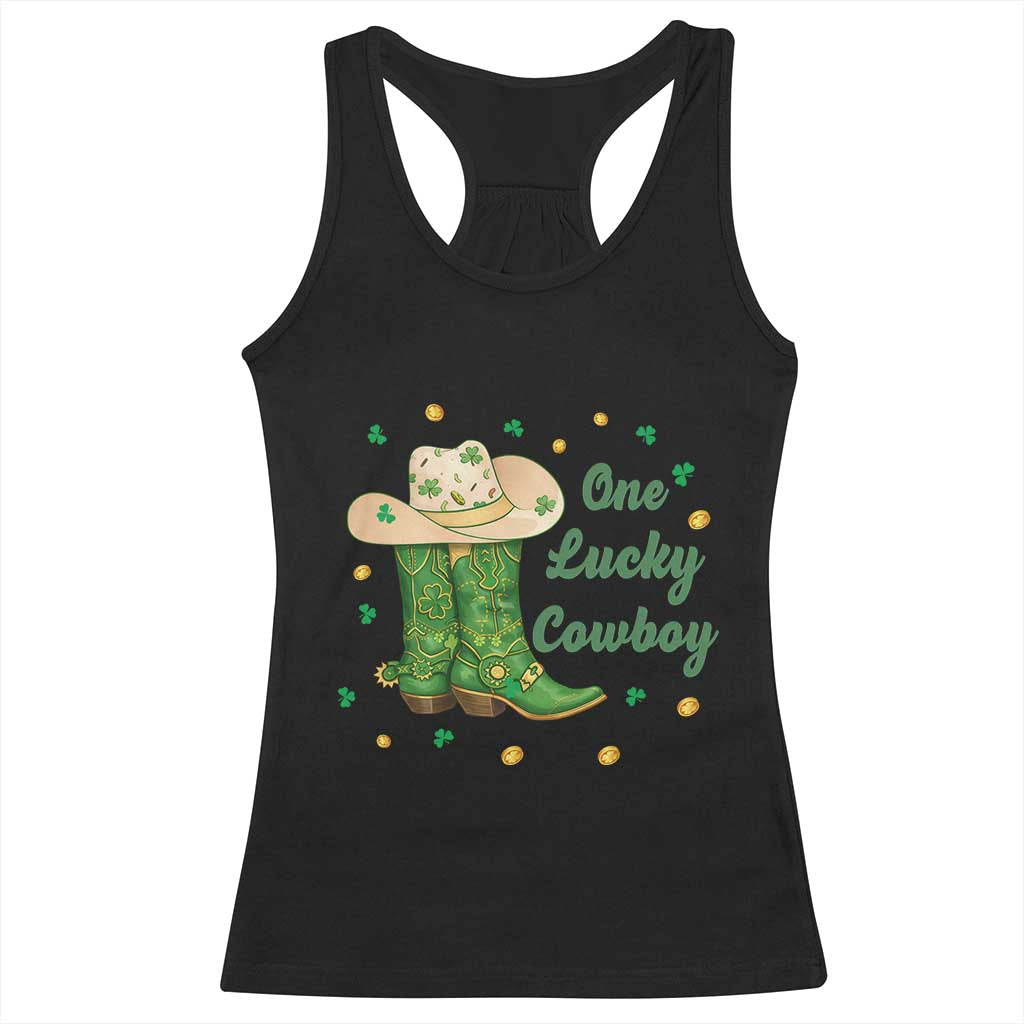 One Lucky Cowboy Racerback Tank Top Western Irish Cowboy St Patrick Day TS14 Black Print Your Wear
