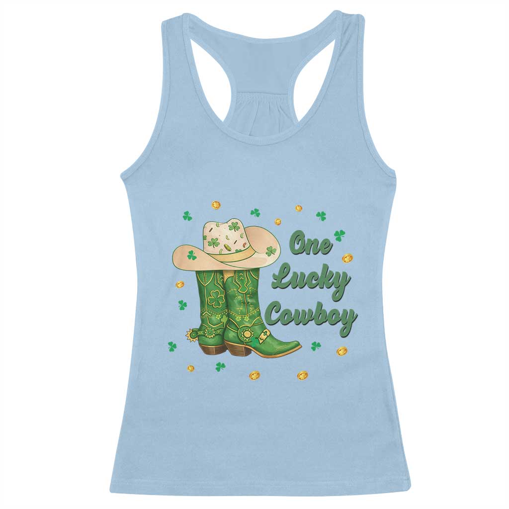 One Lucky Cowboy Racerback Tank Top Western Irish Cowboy St Patrick Day TS14 Light Blue Print Your Wear