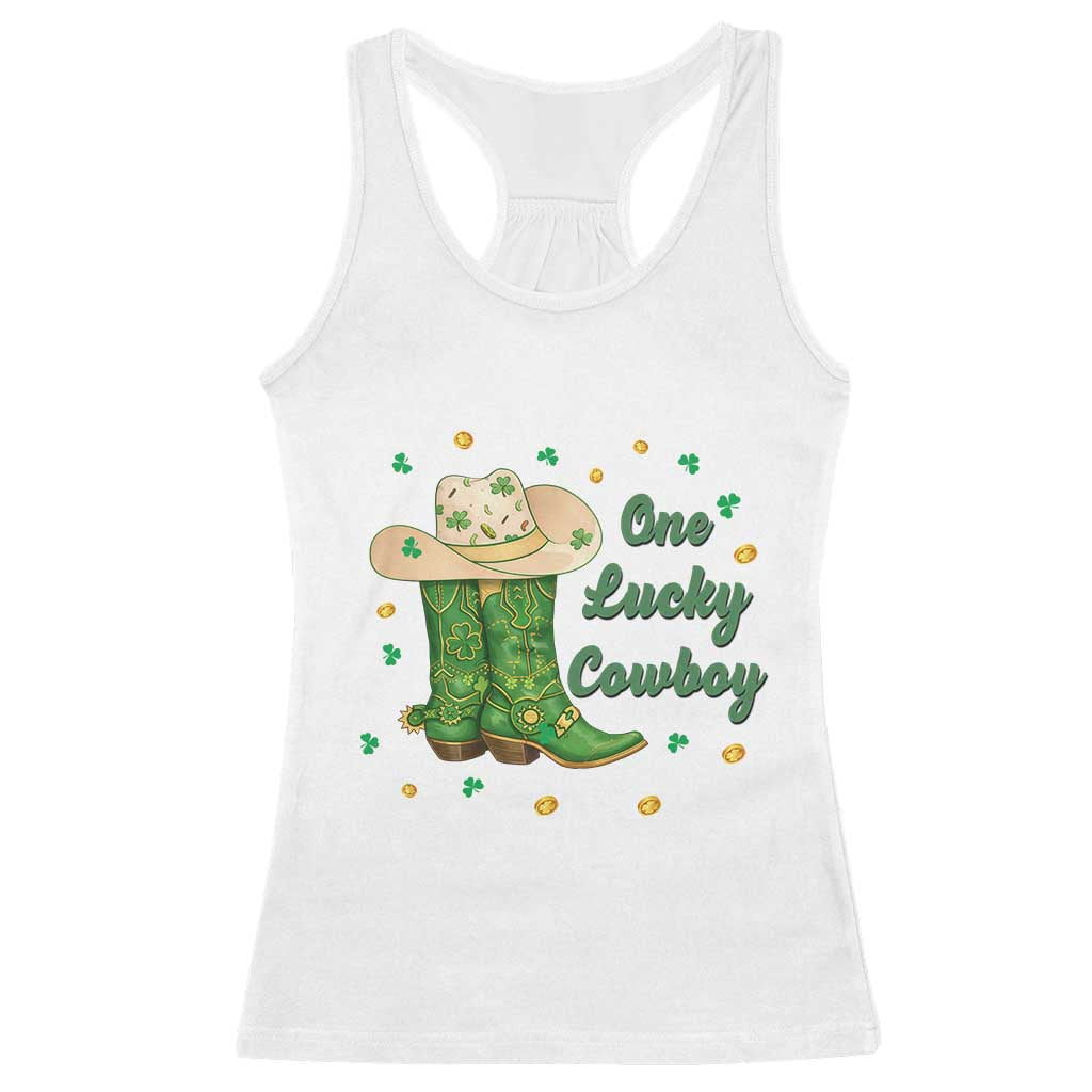 One Lucky Cowboy Racerback Tank Top Western Irish Cowboy St Patrick Day TS14 White Print Your Wear