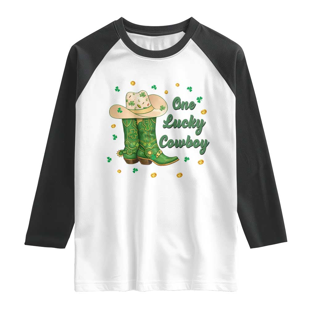 One Lucky Cowboy Raglan Shirt Western Irish Cowboy St Patrick Day TS14 White Black Print Your Wear