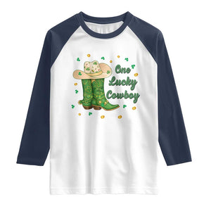 One Lucky Cowboy Raglan Shirt Western Irish Cowboy St Patrick Day TS14 White Navy Print Your Wear
