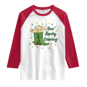 One Lucky Cowboy Raglan Shirt Western Irish Cowboy St Patrick Day TS14 White Red Print Your Wear