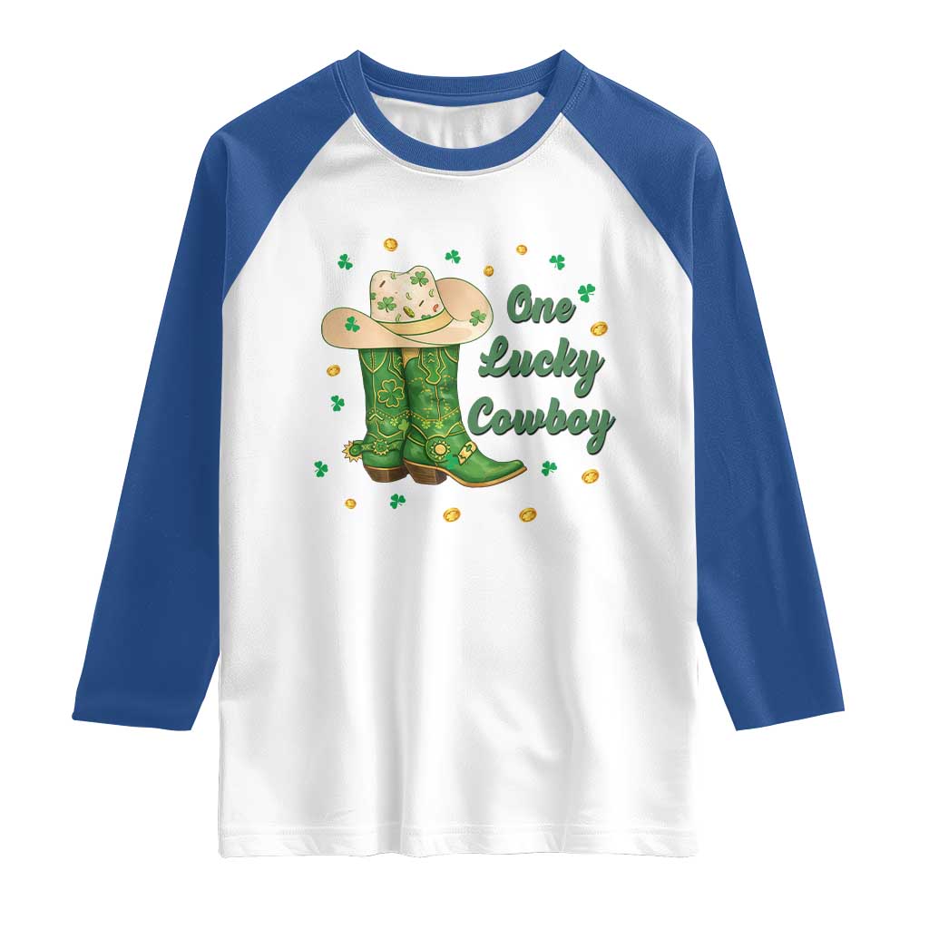 One Lucky Cowboy Raglan Shirt Western Irish Cowboy St Patrick Day TS14 White Royal Print Your Wear