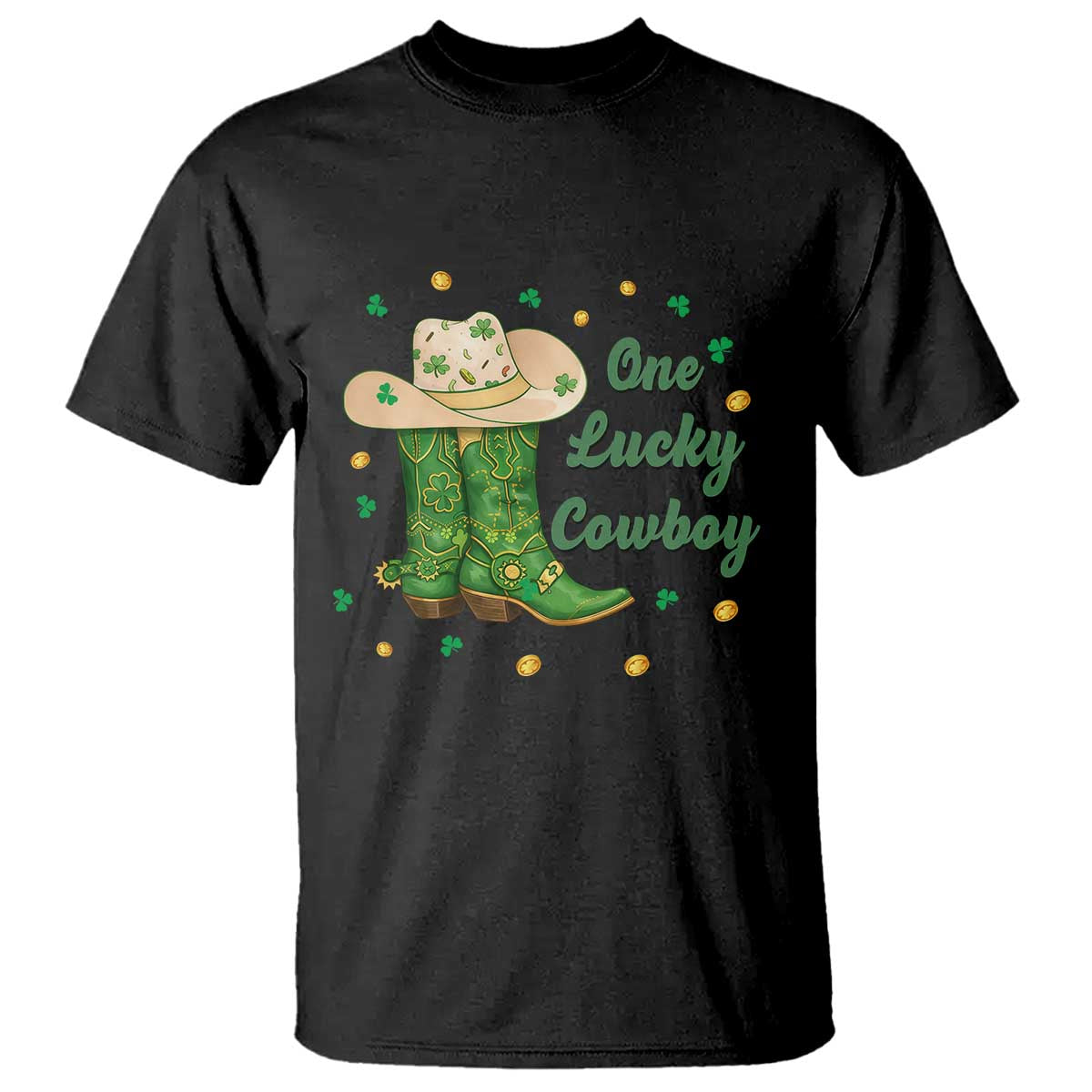 One Lucky Cowboy T Shirt - Western Irish Cowboy - St Patrick Day TS14 Black Print Your Wear
