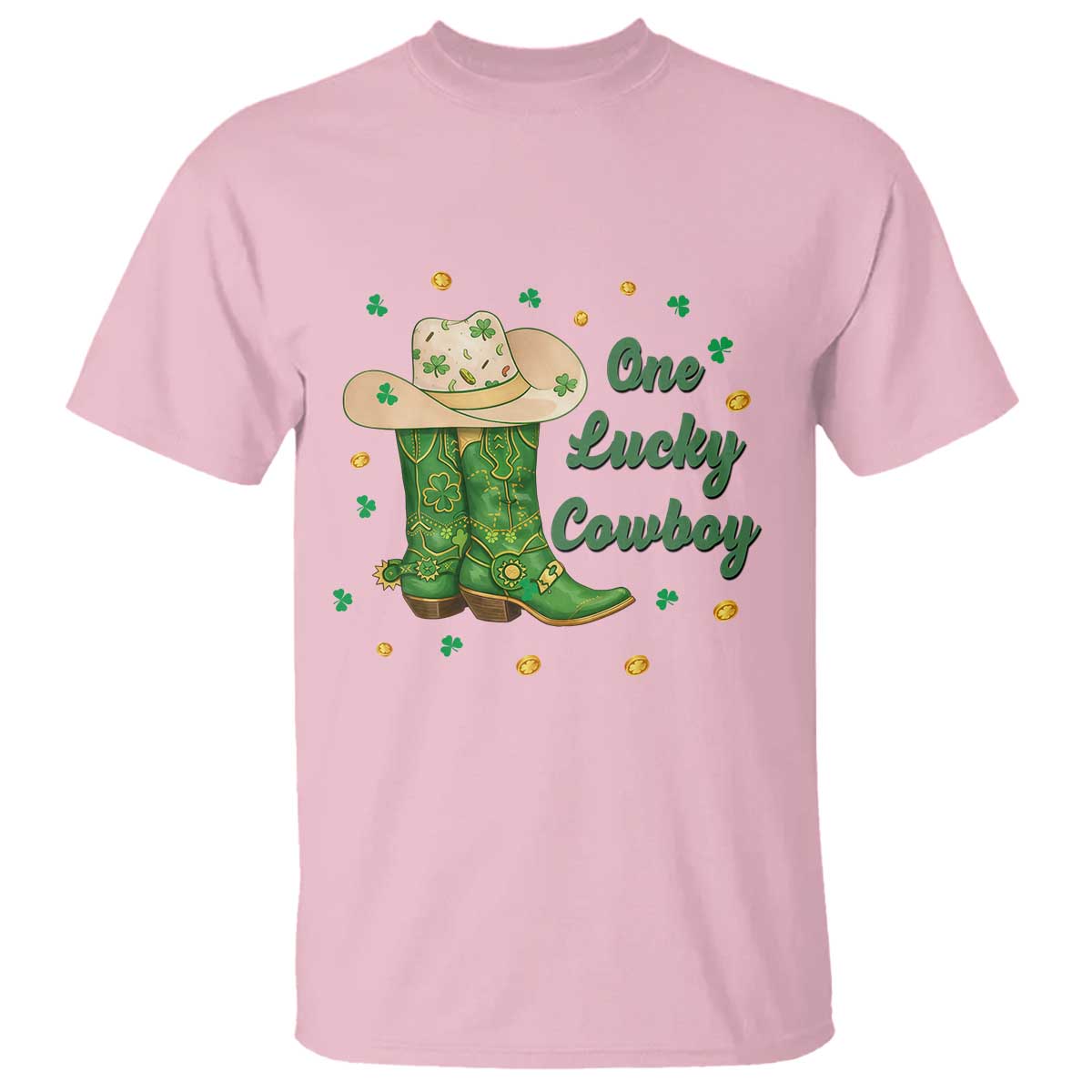 One Lucky Cowboy T Shirt - Western Irish Cowboy - St Patrick Day TS14 Light Pink Print Your Wear