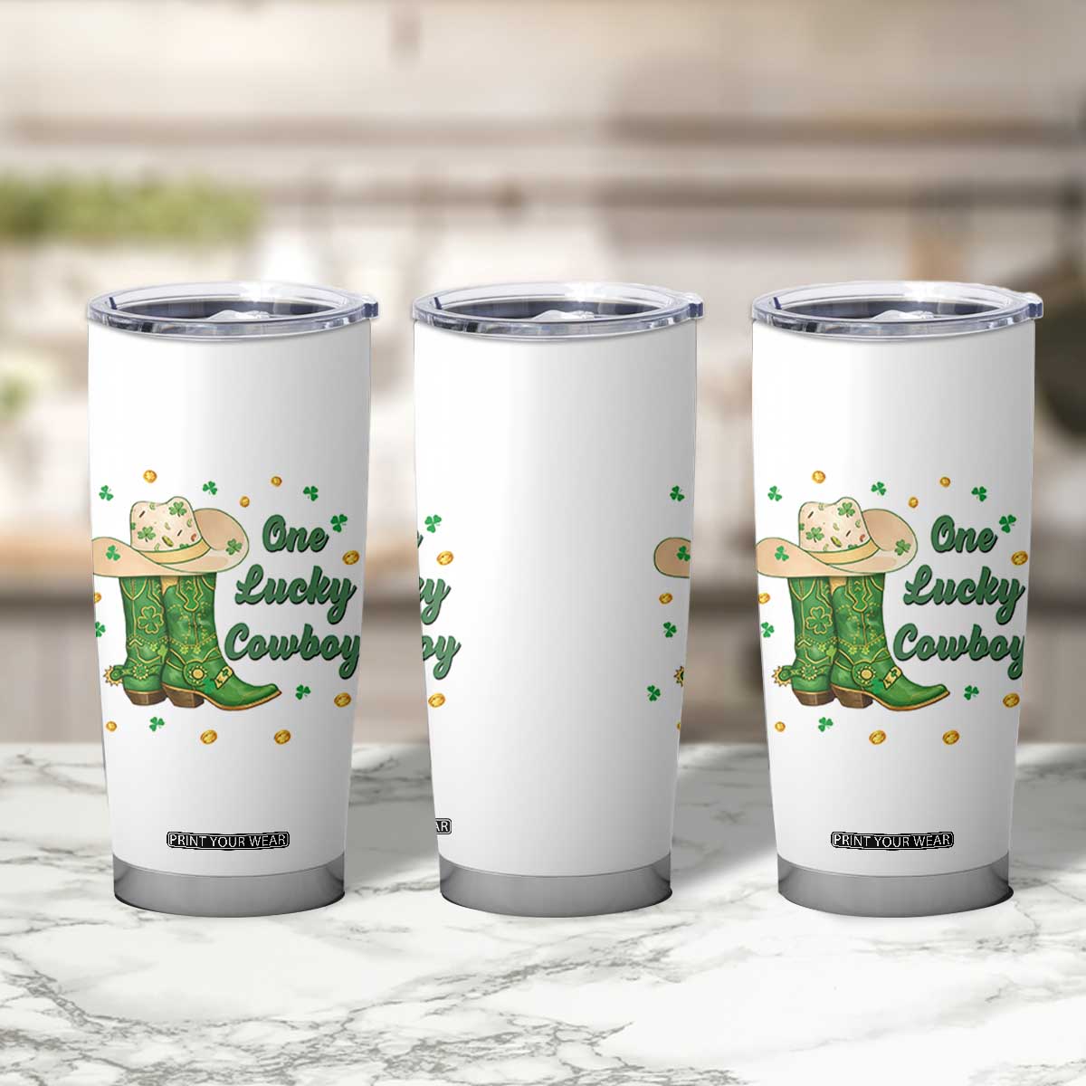 One Lucky Cowboy Tumbler Cup Western Irish Cowboy St Patrick Day TS14 Print Your Wear