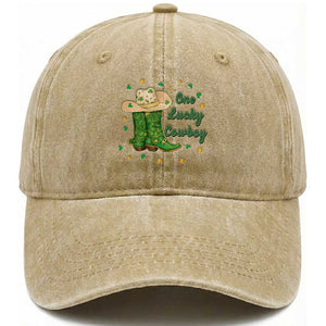 One Lucky Cowboy Washed Cotton Baseball Cap Western Irish Cowboy St Patrick Day TS14 Washed Cap Universal Fit Khaki Print Your Wear