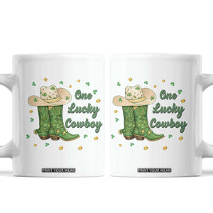 One Lucky Cowboy Coffee Mug Western Irish Cowboy St Patrick Day TS14 White Print Your Wear