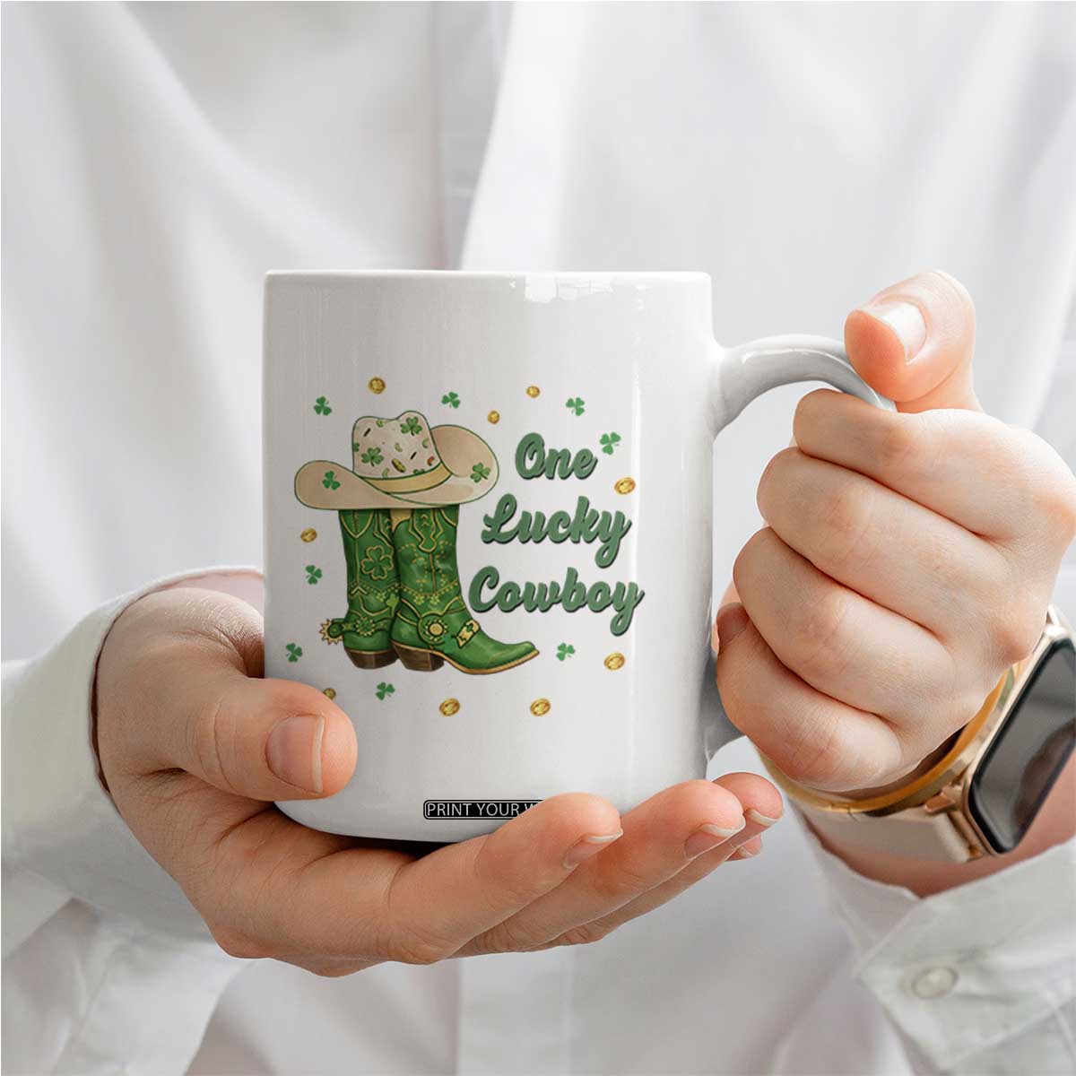 One Lucky Cowboy Coffee Mug Western Irish Cowboy St Patrick Day TS14 Print Your Wear