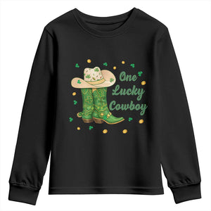 One Lucky Cowboy Youth Sweatshirt Western Irish Cowboy St Patrick Day TS14 Black Print Your Wear
