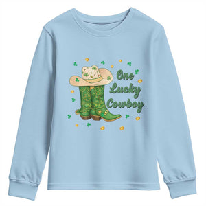 One Lucky Cowboy Youth Sweatshirt Western Irish Cowboy St Patrick Day TS14 Light Blue Print Your Wear