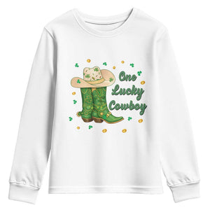 One Lucky Cowboy Youth Sweatshirt Western Irish Cowboy St Patrick Day TS14 White Print Your Wear
