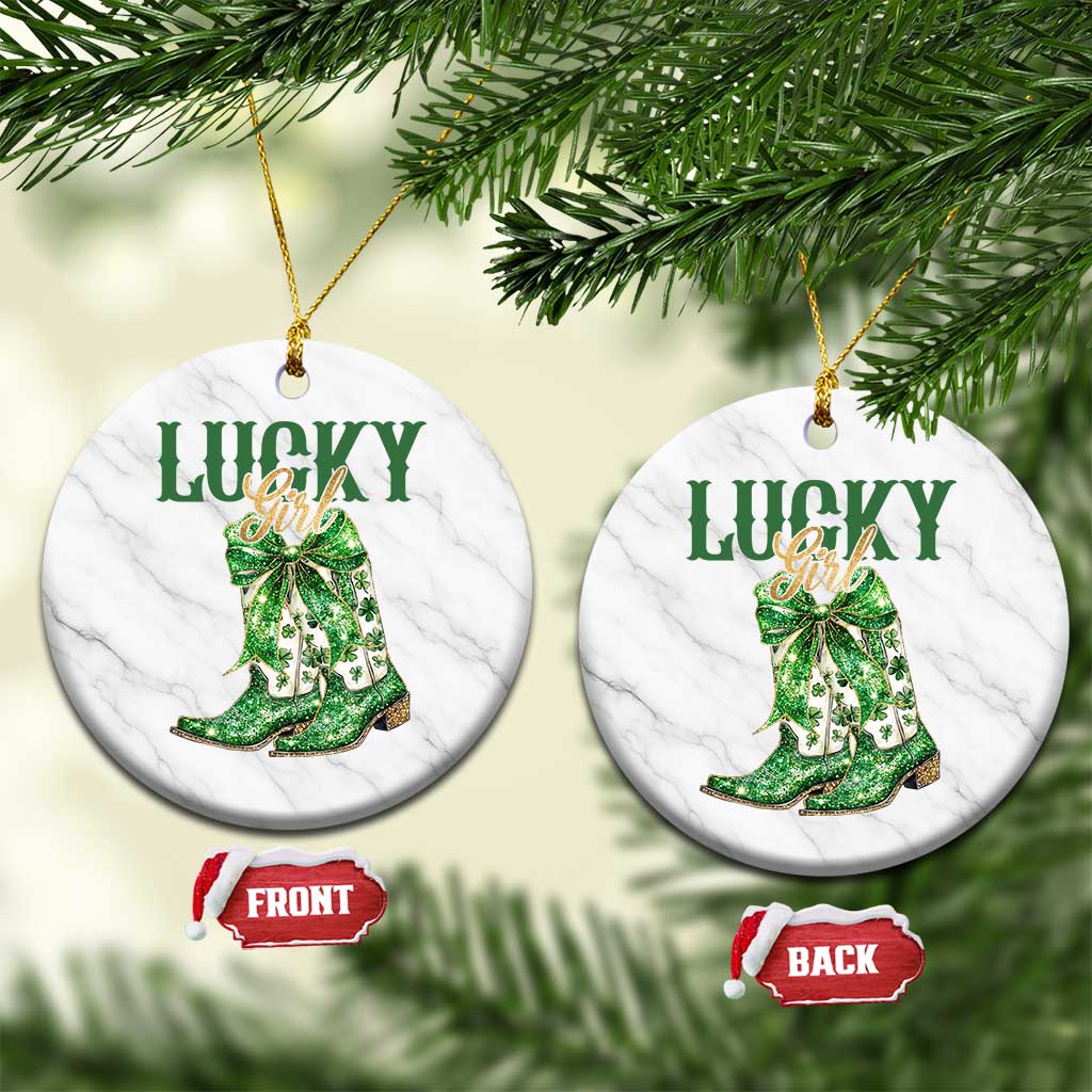 Lucky Cowgirl Ceramic Ornament Western Irish Cowboy St Patrick Day TS14 1pc White Marble Print Your Wear
