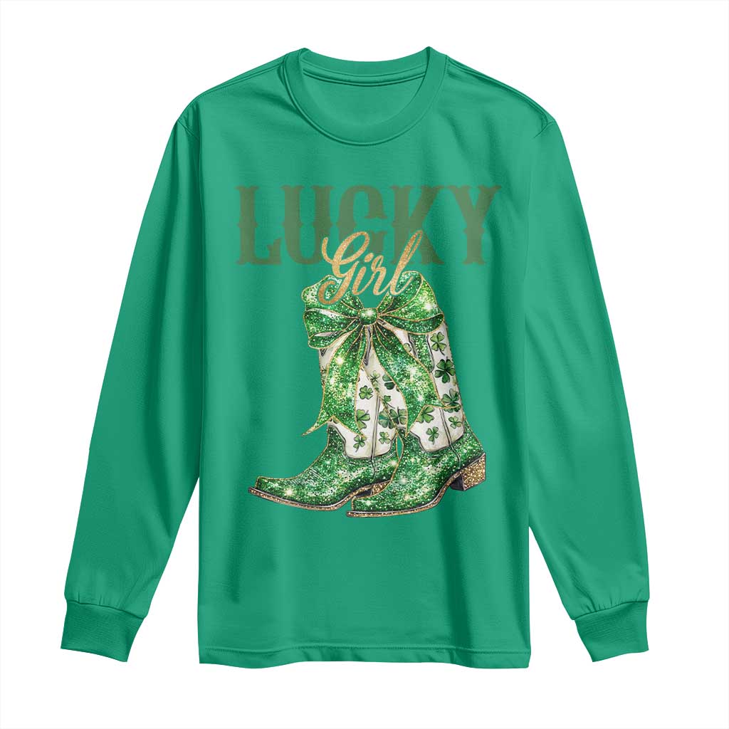 Lucky Cowgirl Long Sleeve Shirt Western Irish Cowboy St Patrick Day TS14 Irish Green Print Your Wear