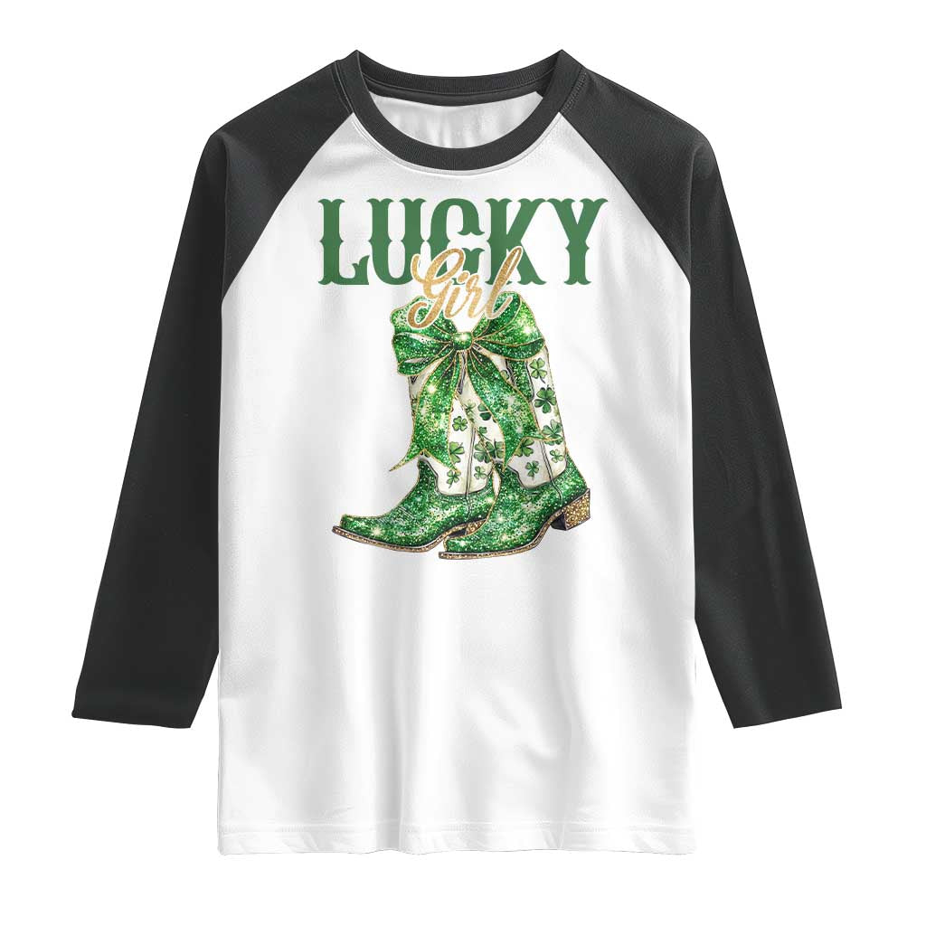 Lucky Cowgirl Raglan Shirt Western Irish Cowboy St Patrick Day TS14 White Black Print Your Wear