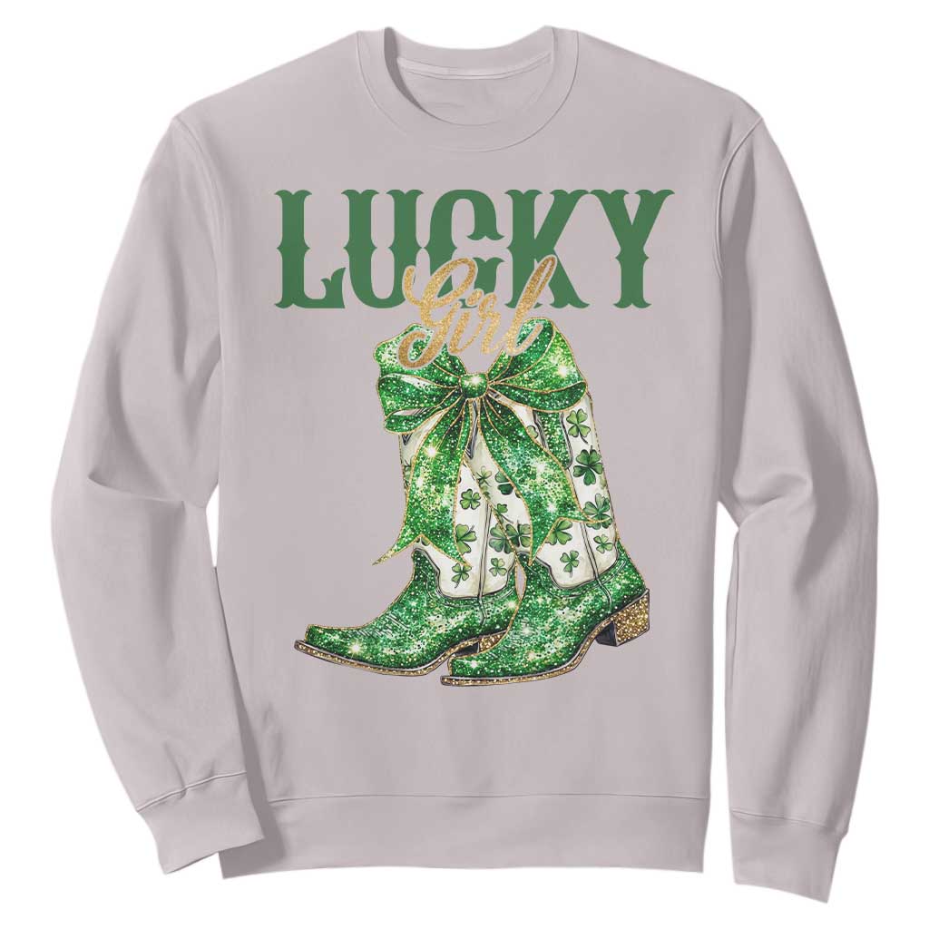 Lucky Cowgirl Sweatshirt Western Irish Cowboy St Patrick Day TS14 Ice Gray Print Your Wear