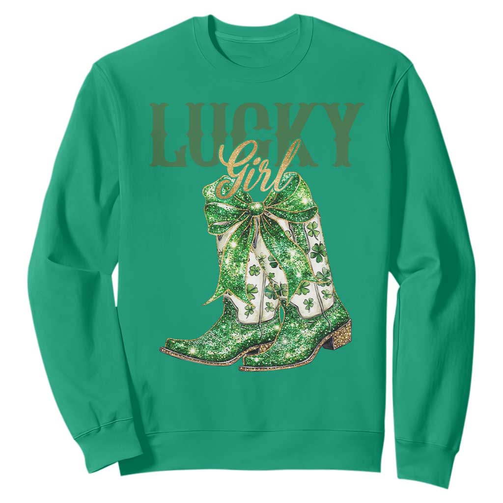 Lucky Cowgirl Sweatshirt Western Irish Cowboy St Patrick Day TS14 Irish Green Print Your Wear