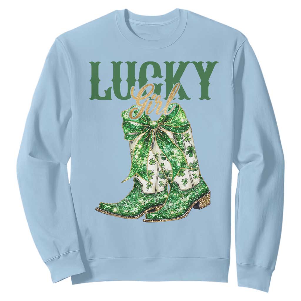 Lucky Cowgirl Sweatshirt Western Irish Cowboy St Patrick Day TS14 Light Blue Print Your Wear