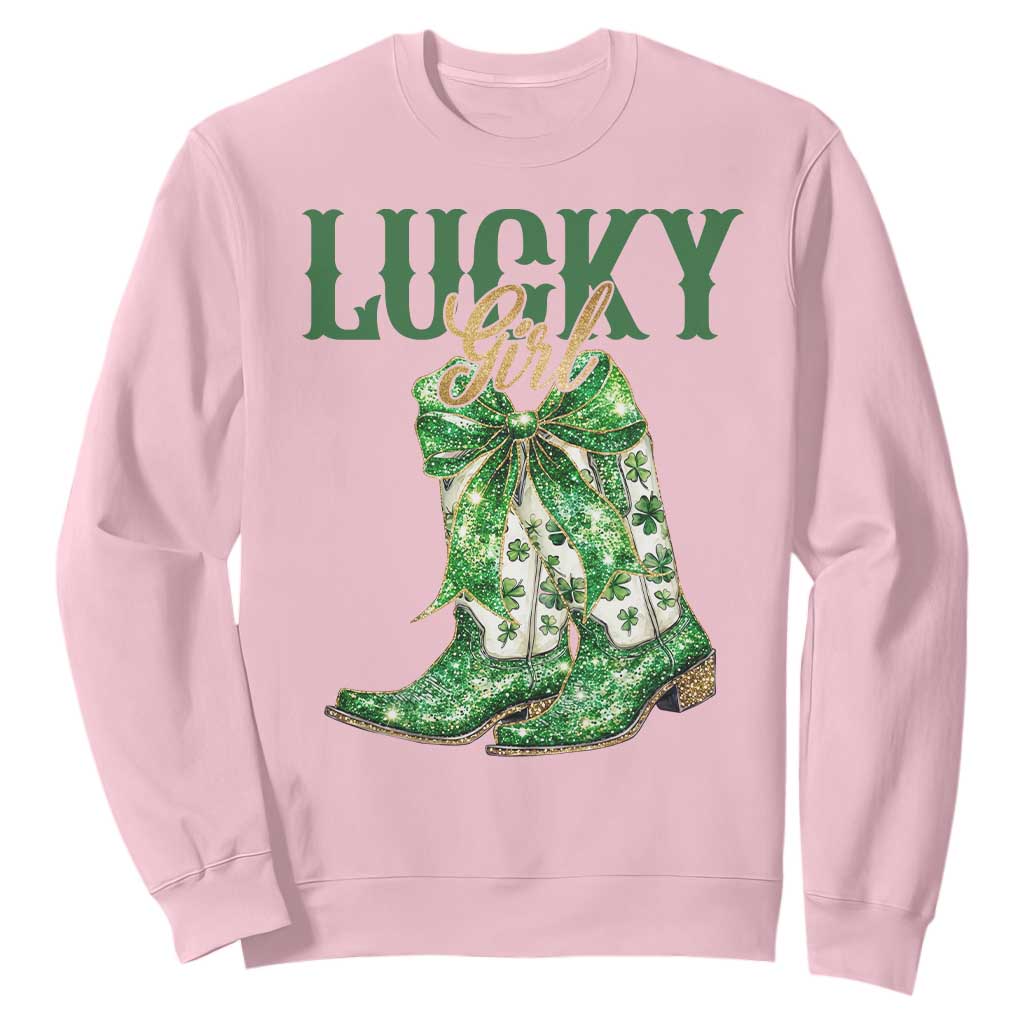 Lucky Cowgirl Sweatshirt Western Irish Cowboy St Patrick Day TS14 Light Pink Print Your Wear