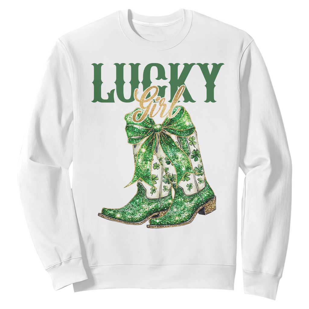 Lucky Cowgirl Sweatshirt Western Irish Cowboy St Patrick Day TS14 White Print Your Wear