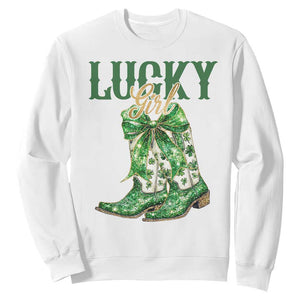 Lucky Cowgirl Sweatshirt Western Irish Cowboy St Patrick Day TS14 White Print Your Wear